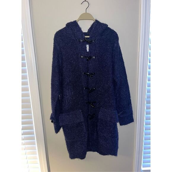 Gretchen Scott Boucle Stadium Coat Navy Open Front Cardigan Small - Picture 2 of 7